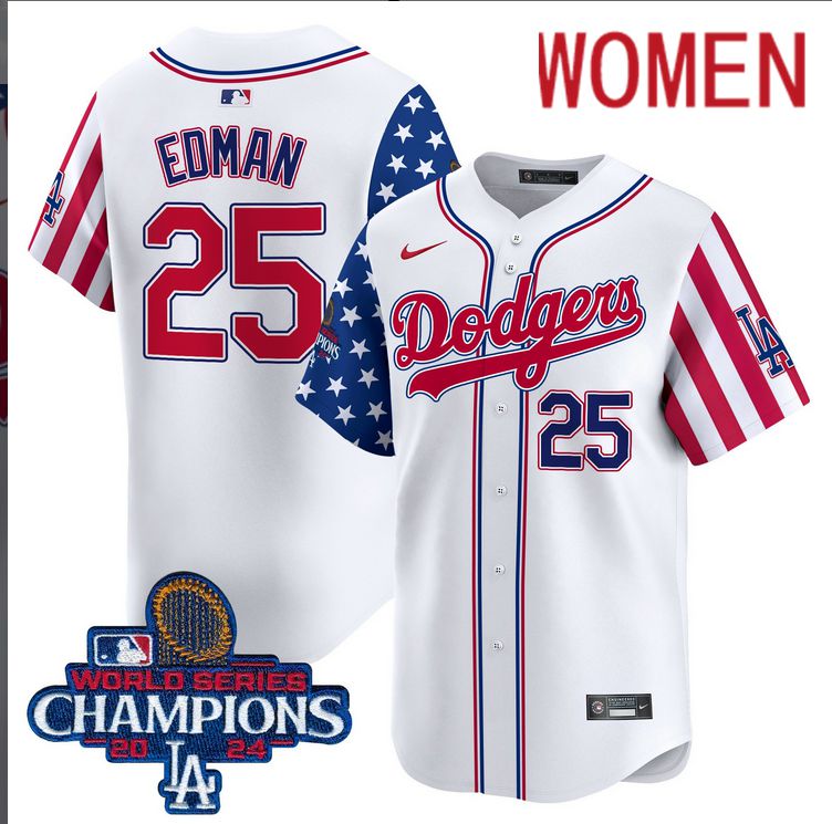 Women MLB Los Angeles Dodgers #25 Edman American Style white 2024 World Series Champions  Limited Jersey->women mlb jersey->Women Jersey